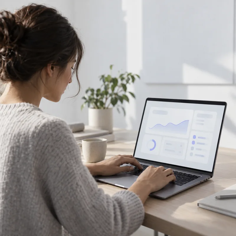 Woman working on a laptop dashboard (AI-generated image)